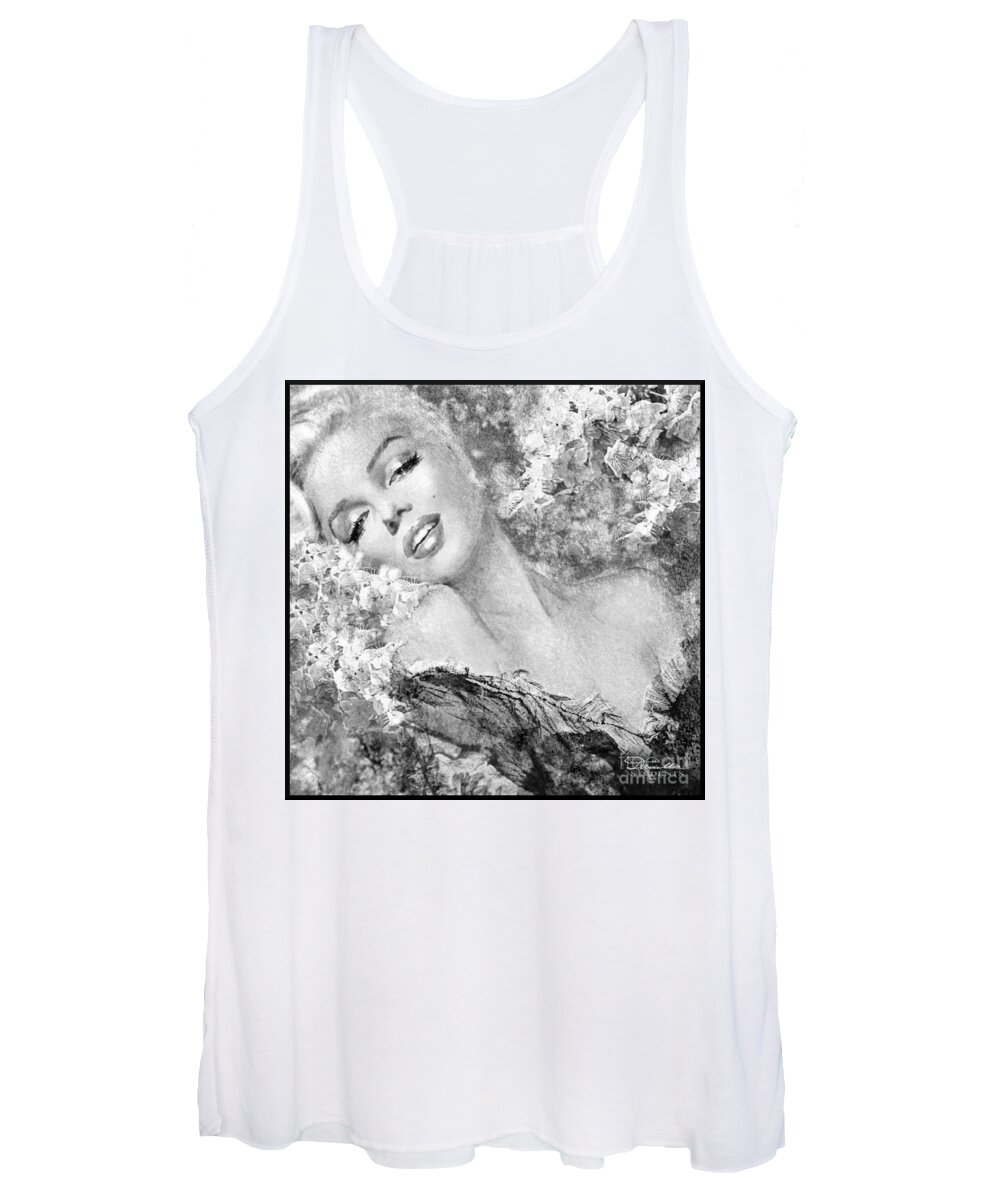 Theo Danella Women's Tank Top featuring the painting Marilyn Cherry Blossom bw by Theo Danella