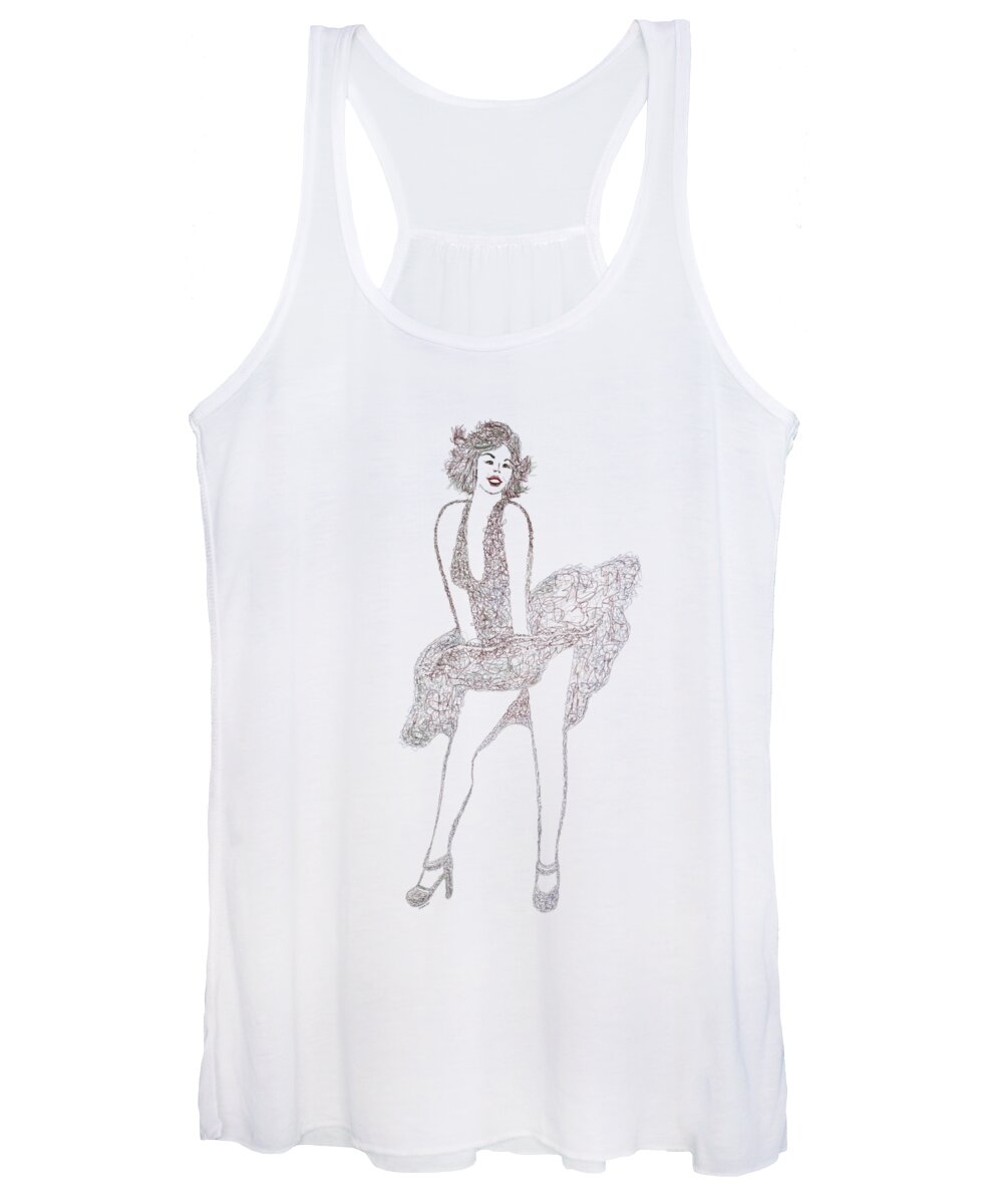  Olenaart Women's Tank Top featuring the digital art Marilyn Monroe Drawing Sketch by Lena Owens - OLena Art Vibrant Palette Knife and Graphic Design