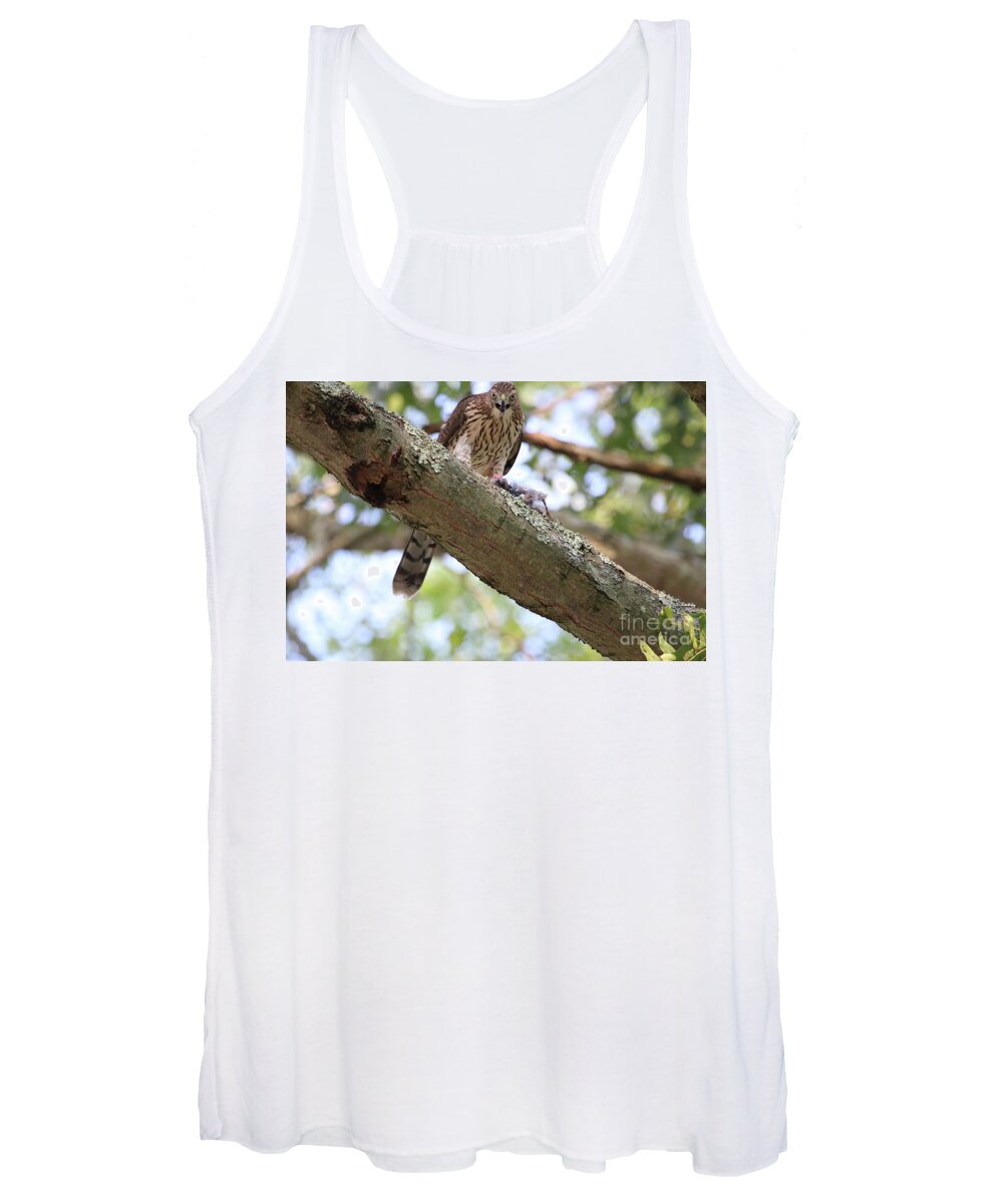 Hawk Women's Tank Top featuring the photograph Mean Hawk at Dinner Time by Steven Spak