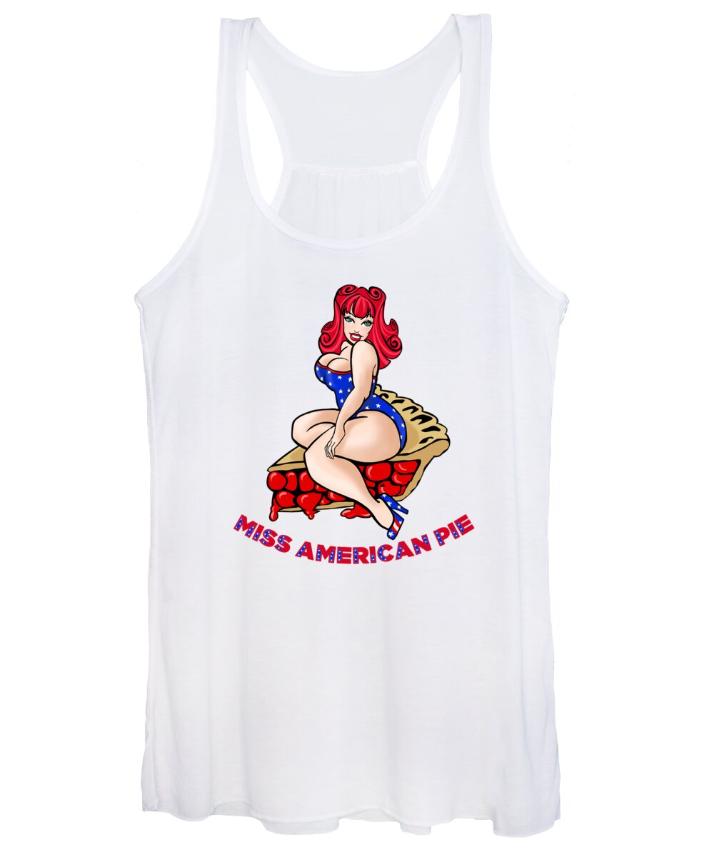 American Women's Tank Top featuring the painting Miss American Pie Patriotic Pinup by Little Bunny Sunshine