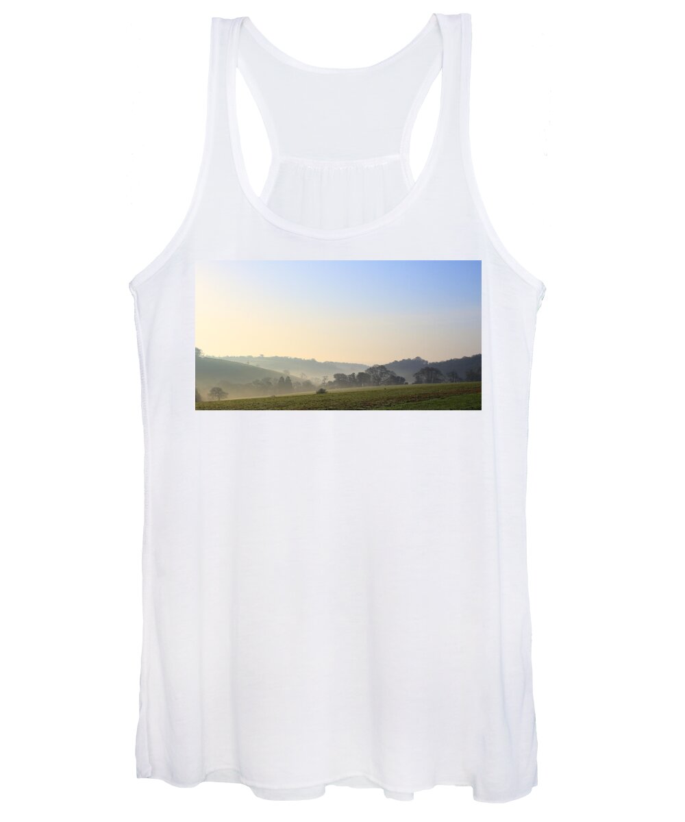 Misty Women's Tank Top featuring the photograph Misty dawn over the Cornish countryside by Tony Mills