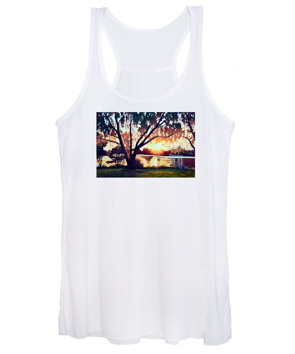 Sunset Women's Tank Top featuring the painting Mojito Bay by Mick Williams