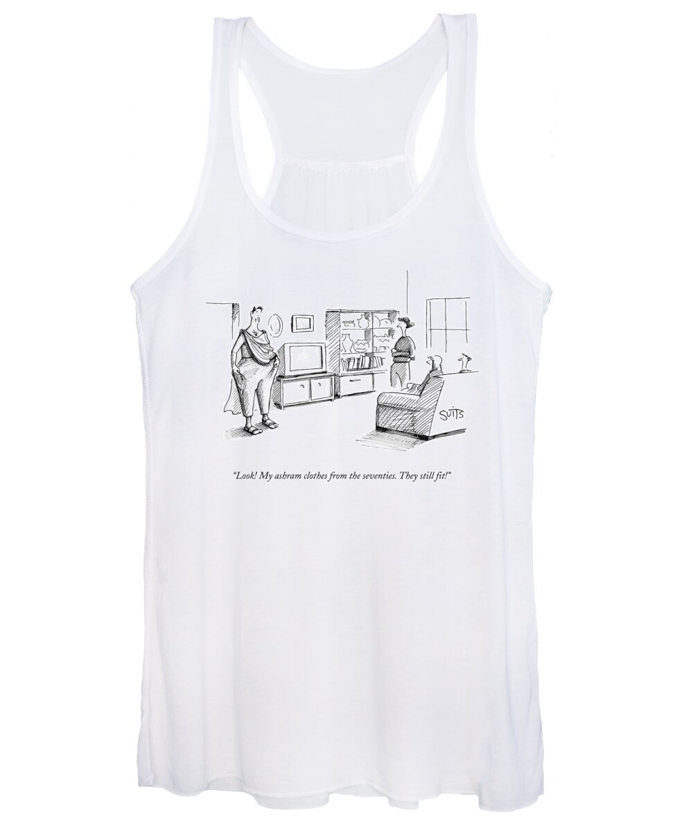 Retro Women's Tank Top featuring the drawing My ashram clothes from the seventies by Julia Suits