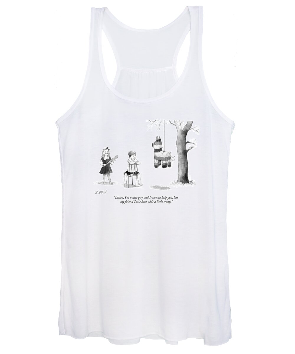 “listen Women's Tank Top featuring the drawing My friend Susie here shes a little crazy by Will McPhail