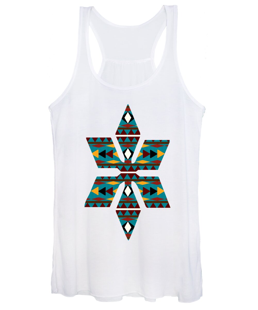 Navajo Women's Tank Top featuring the mixed media Navajo Teal Pattern Art by Christina Rollo