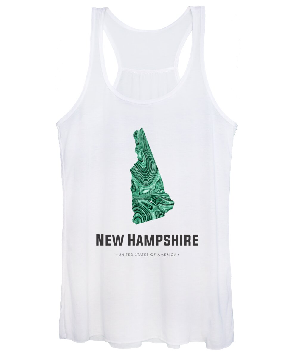 New Hampshire Women's Tank Top featuring the mixed media New Hampshire Map Art Abstract in Blue Green by Studio Grafiikka