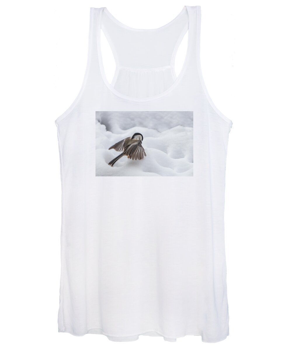 Chickadee Women's Tank Top featuring the photograph Chickadee - Wings at Work by Patti Deters
