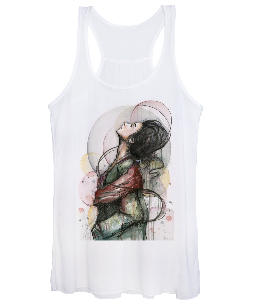Watercolor Women's Tank Top featuring the painting Beautiful Lady by Olga Shvartsur