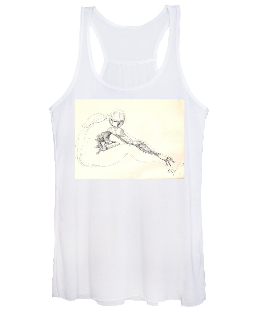 Nude Women's Tank Top featuring the drawing Nude 10 by R Allen Swezey
