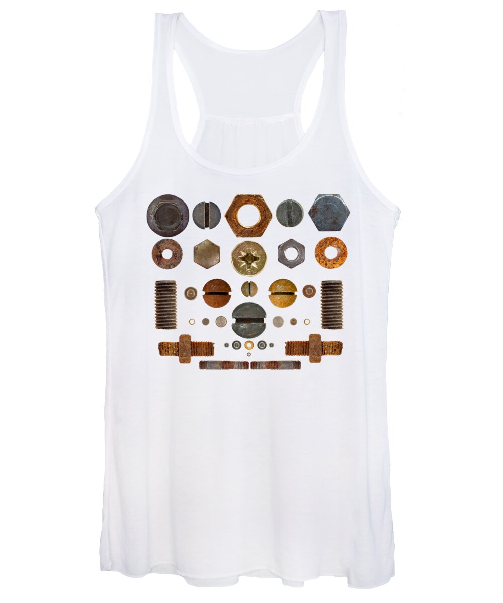 Diy Women's Tank Top featuring the photograph Nuts, rivets, bolt heads and screws on transparent background by Michal Boubin