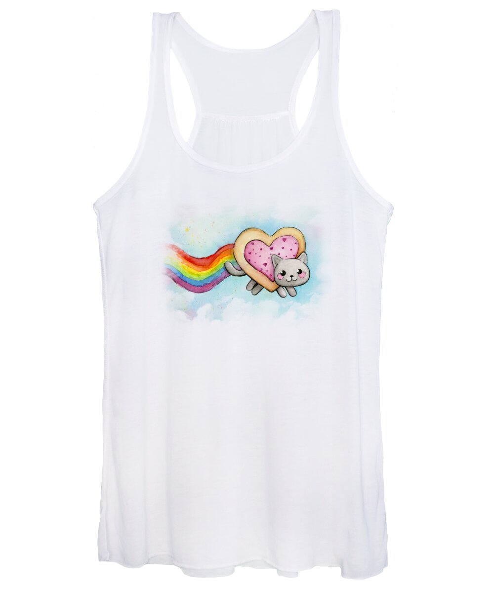 Valentine Women's Tank Top featuring the painting Nyan Cat Valentine Heart by Olga Shvartsur