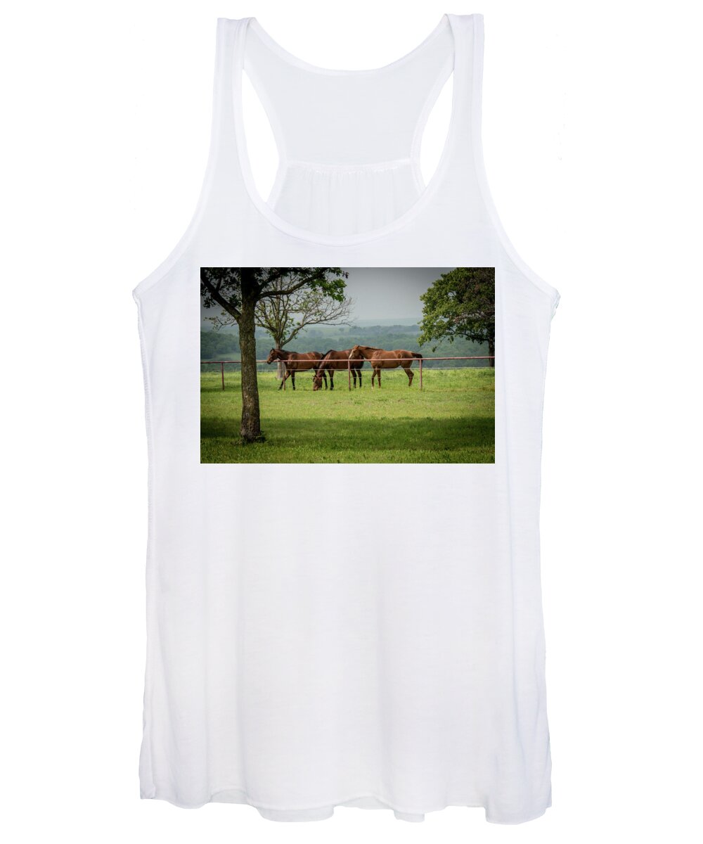 Horse Women's Tank Top featuring the photograph Oklahoma Horses off Hwy 11 by Bert Peake