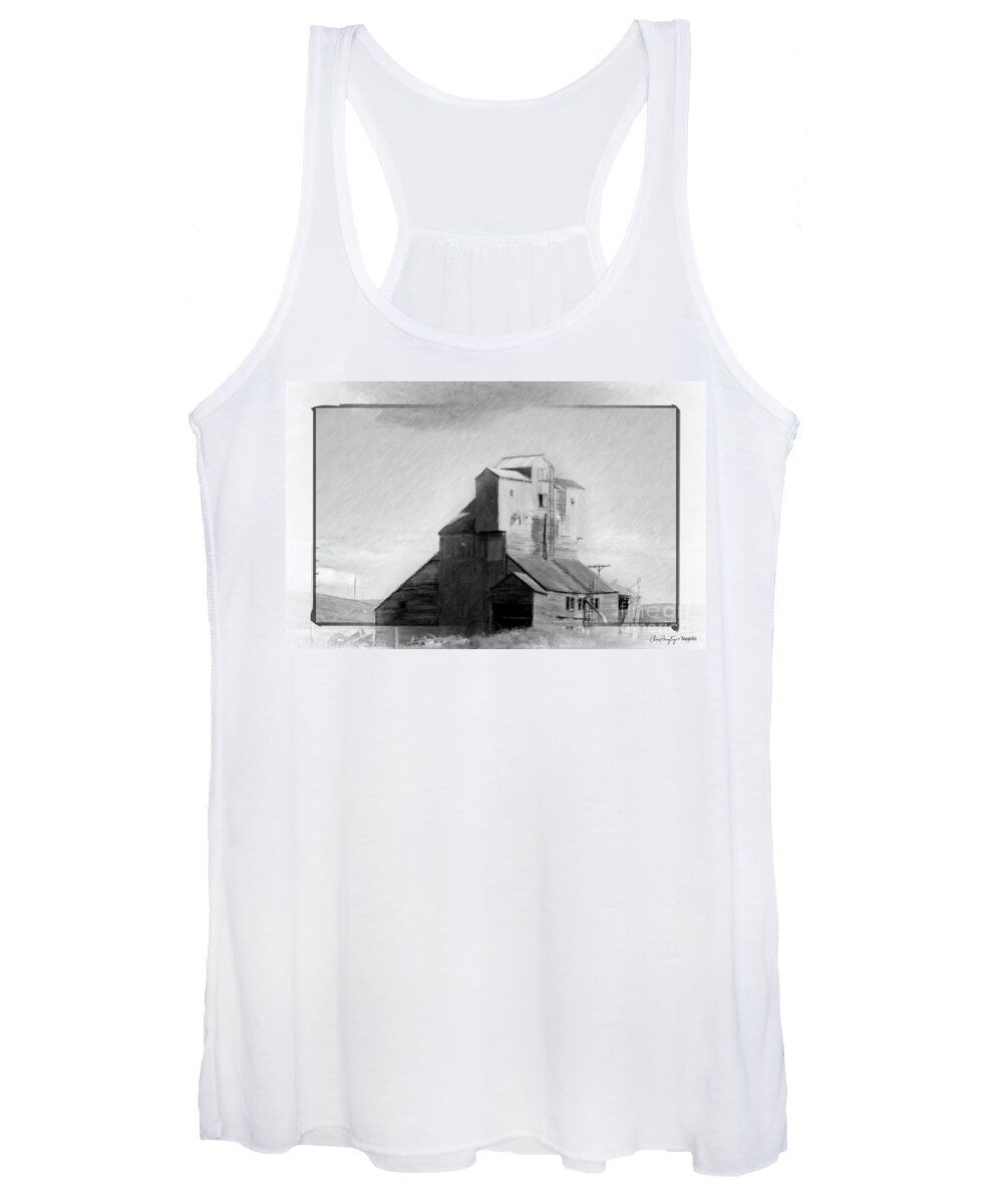 Grain Elevator Women's Tank Top featuring the drawing Old Grain Elevator by Chris Armytage