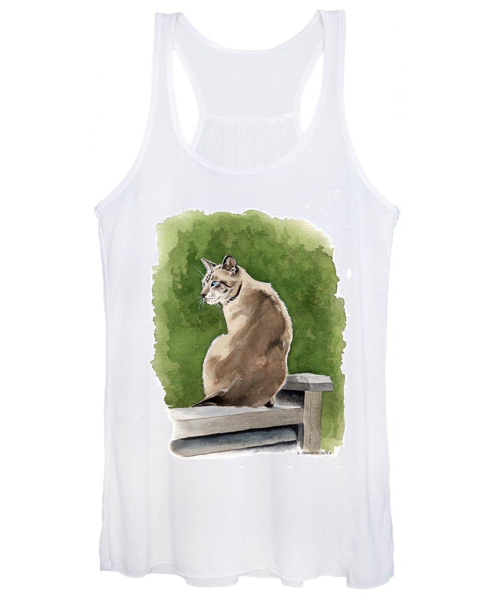 Cat Women's Tank Top featuring the painting On The Fence by Louise Howarth