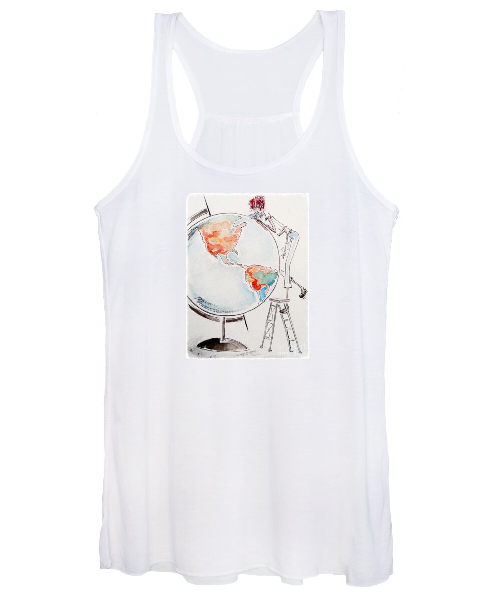 Globe Women's Tank Top featuring the painting On Top of the World by Barbara Chase