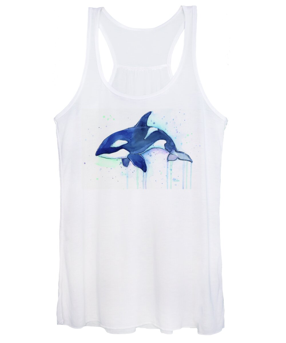 Killer Whale Women's Tank Top featuring the painting Orca Whale Watercolor Killer Whale Facing Right by Olga Shvartsur