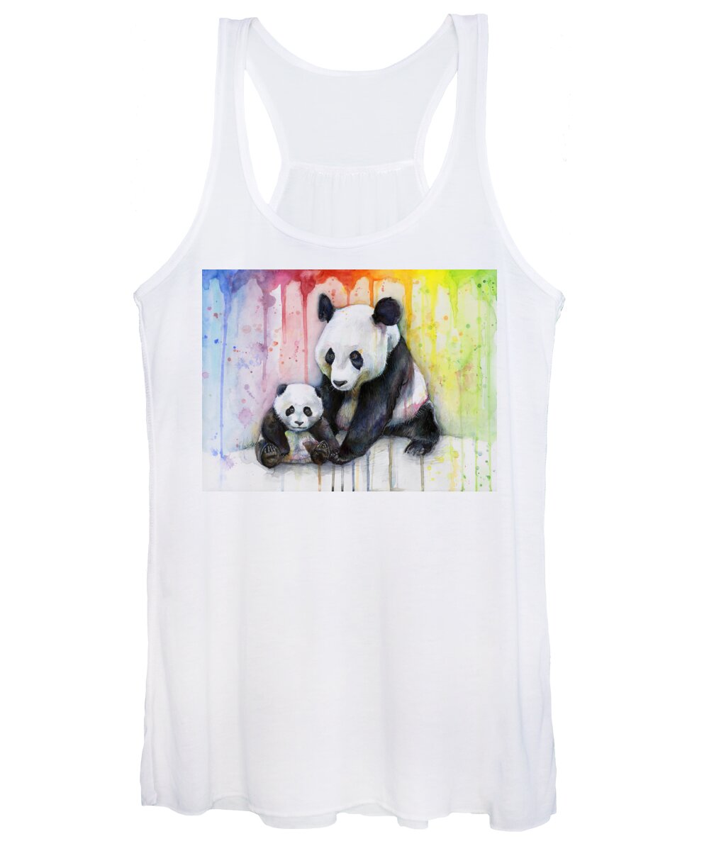 Watercolor Women's Tank Top featuring the painting Panda Watercolor Mom and Baby by Olga Shvartsur