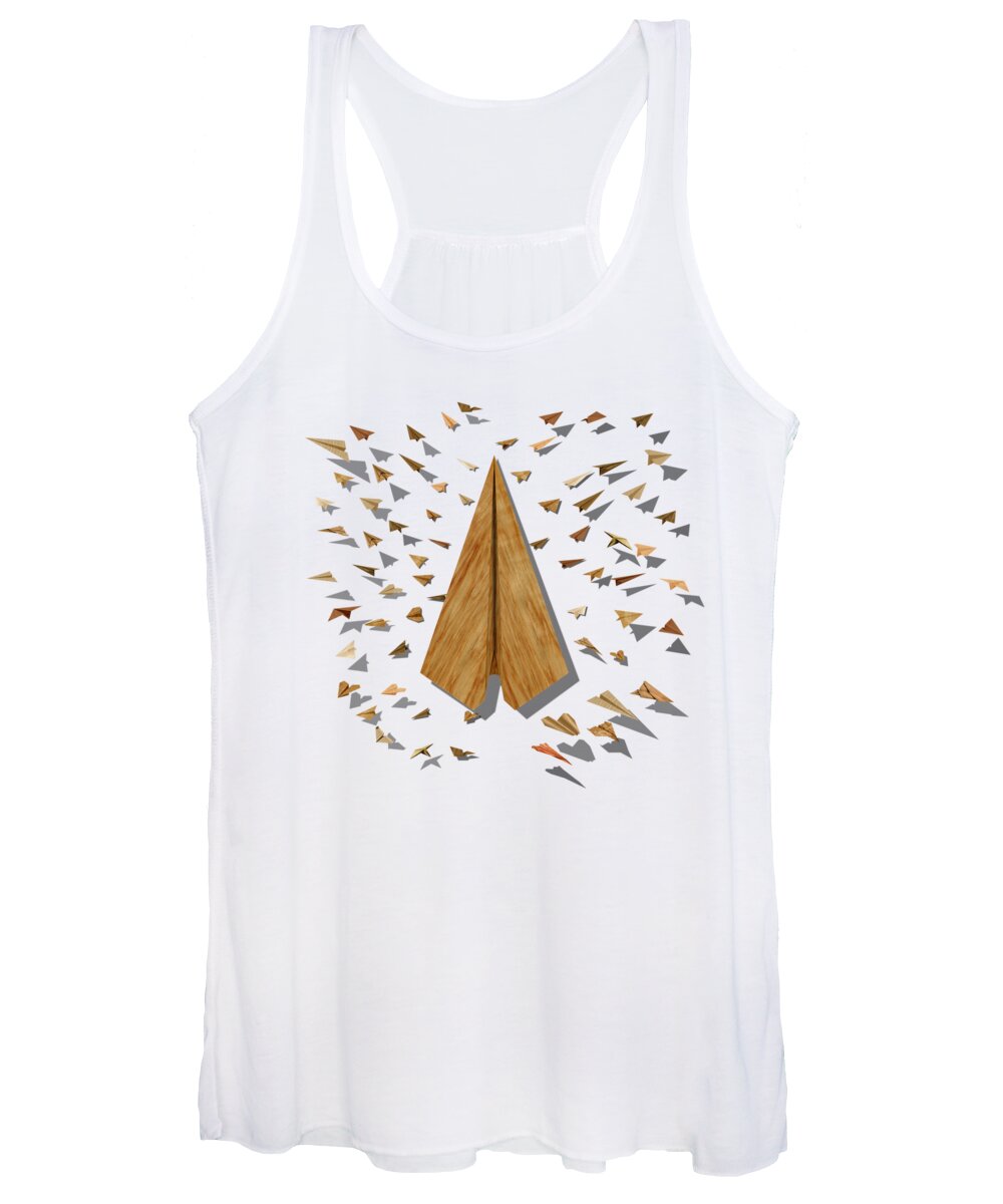 Aircraft Women's Tank Top featuring the digital art Paper Airplanes of Wood 10 by YoPedro