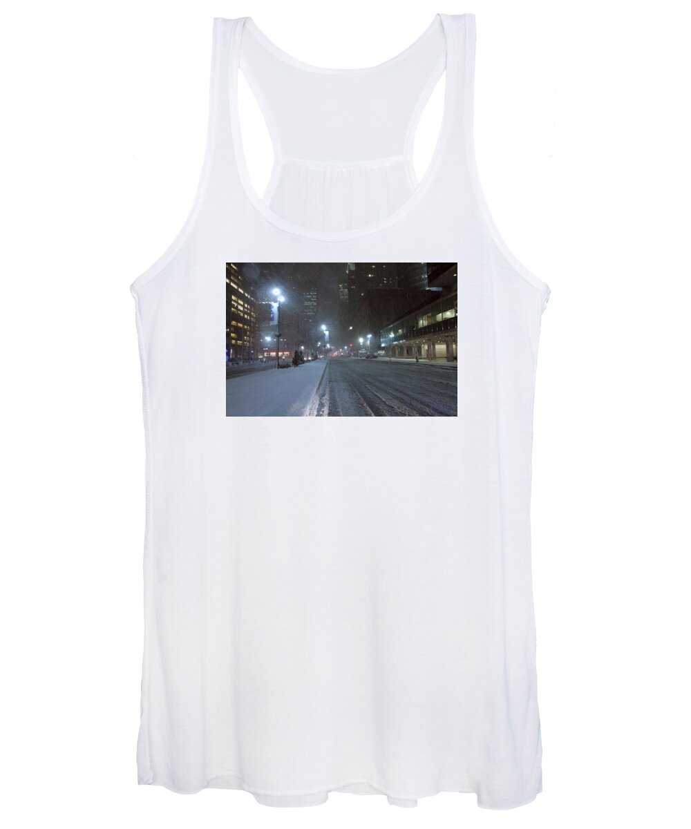 Park Avenue Women's Tank Top featuring the photograph Park Avenue near Lever Building in snow storm late night by Alexander Winogradoff