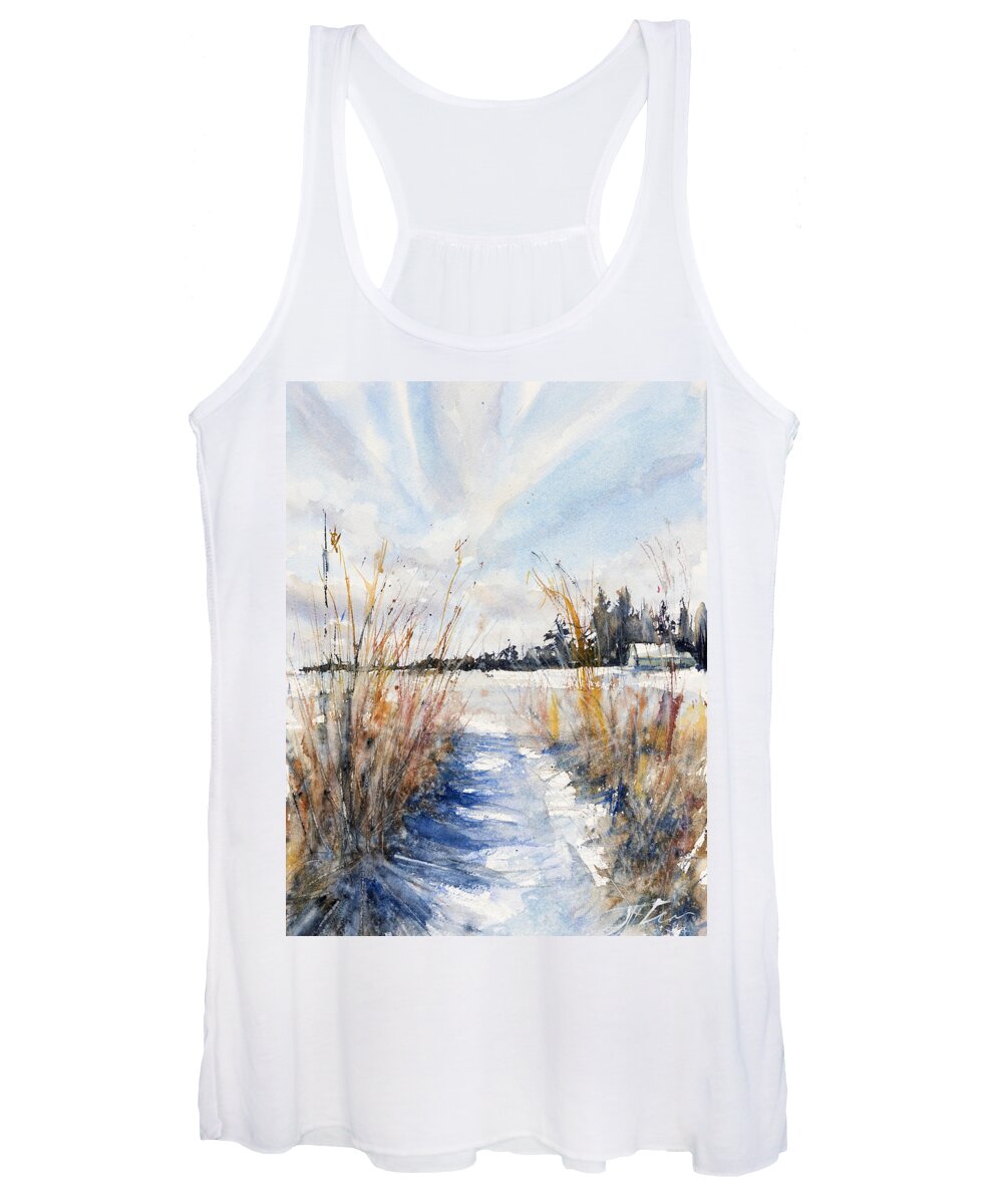 Watercolor Women's Tank Top featuring the painting Path Shadows in the Way Back by Judith Levins