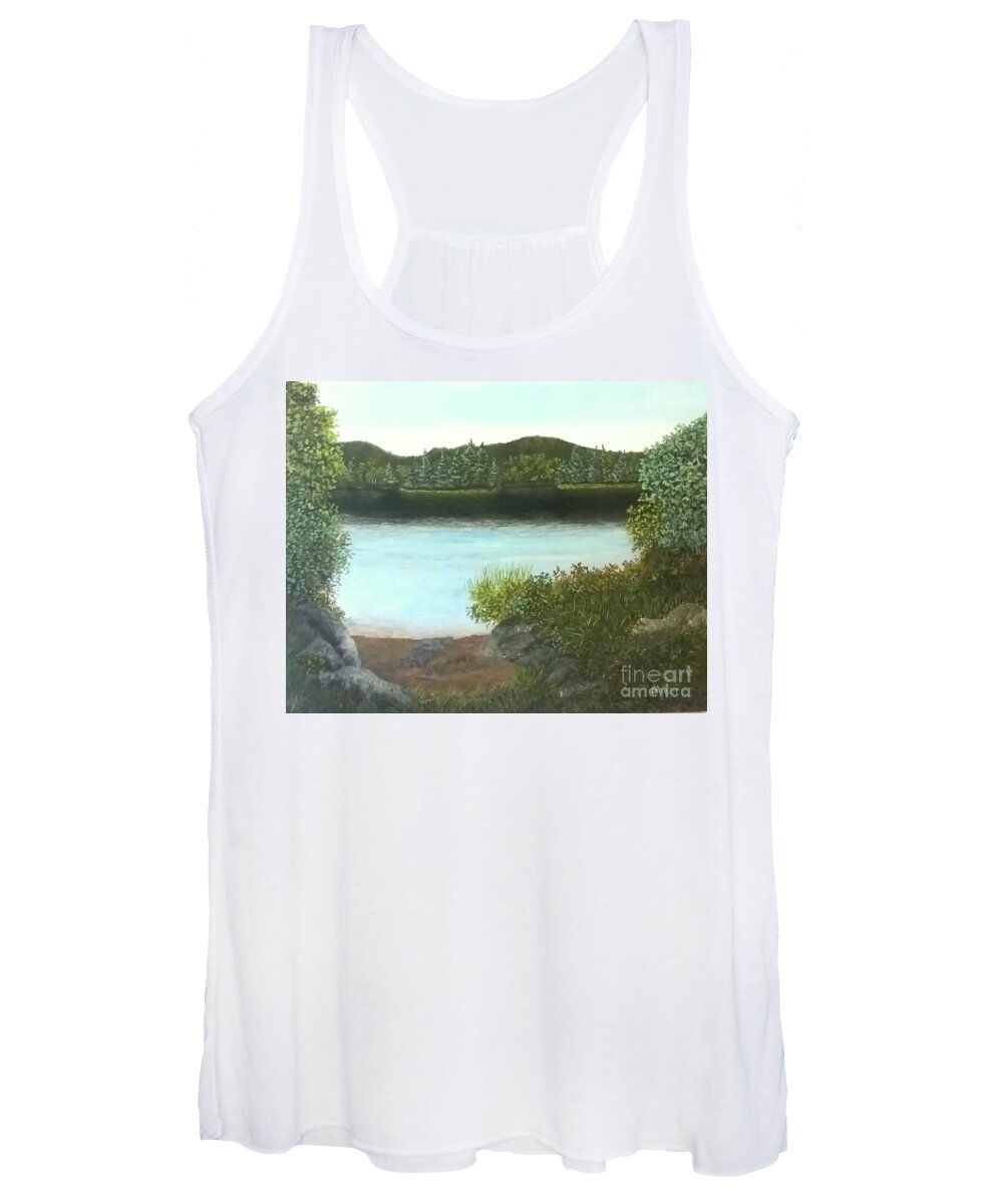 Lake Women's Tank Top featuring the painting Peaceful morning. by Peggy Miller