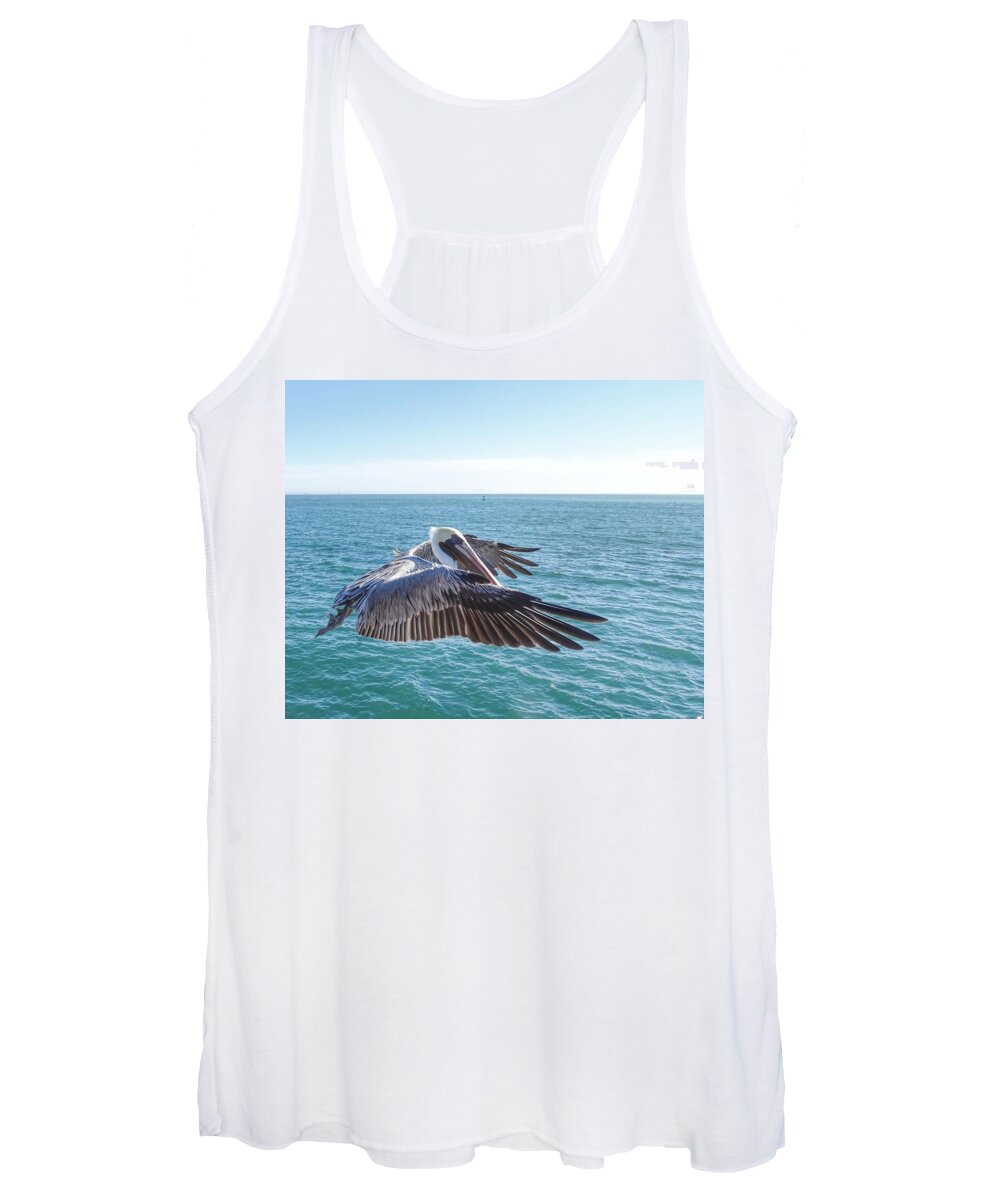 Pelican Women's Tank Top featuring the photograph Pelican Flight in Full Color by Doris Aguirre
