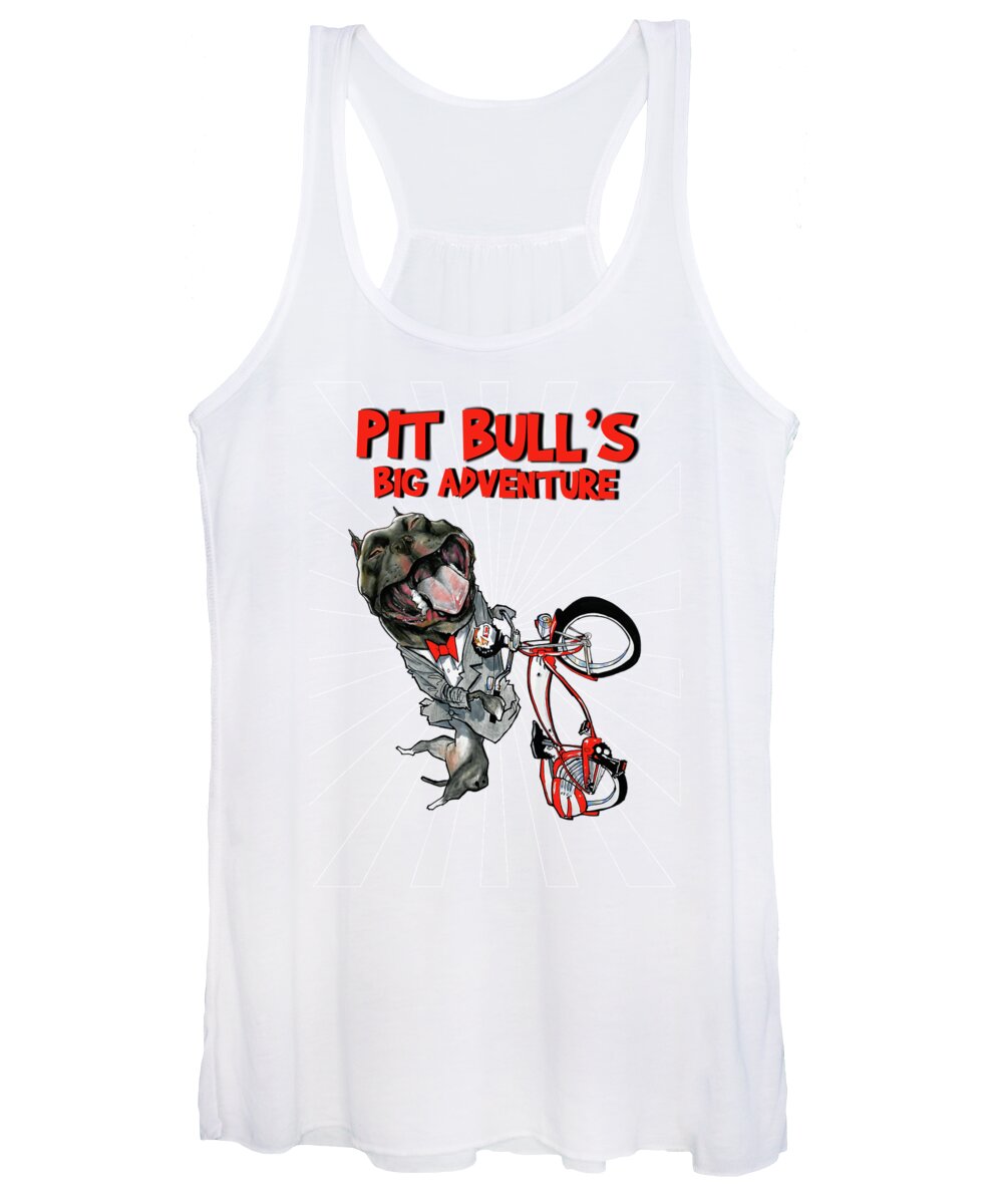 Dog Caricature Women's Tank Top featuring the drawing Pit Bull's Big Adventure Caricature by Canine Caricatures By John LaFree