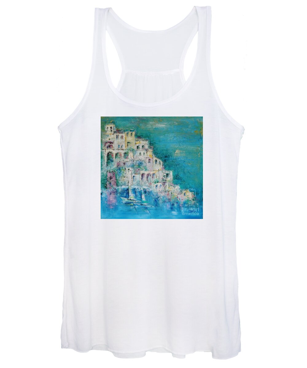 Positano Women's Tank Top featuring the painting Positano Village of Dreams by Dan Campbell