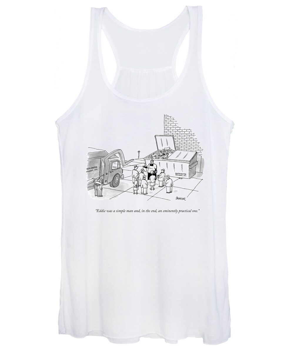 Religion Women's Tank Top featuring the drawing Priest Speaks to Gathered Mourners at A Funeral by Jack Ziegler