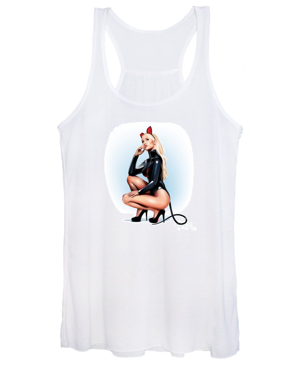 Pin-up Women's Tank Top featuring the digital art Pin-up kitty by Brian Gibbs