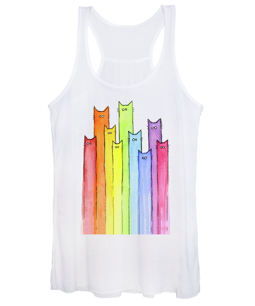Watercolor Women's Tank Top featuring the painting Rainbow of Cats by Olga Shvartsur