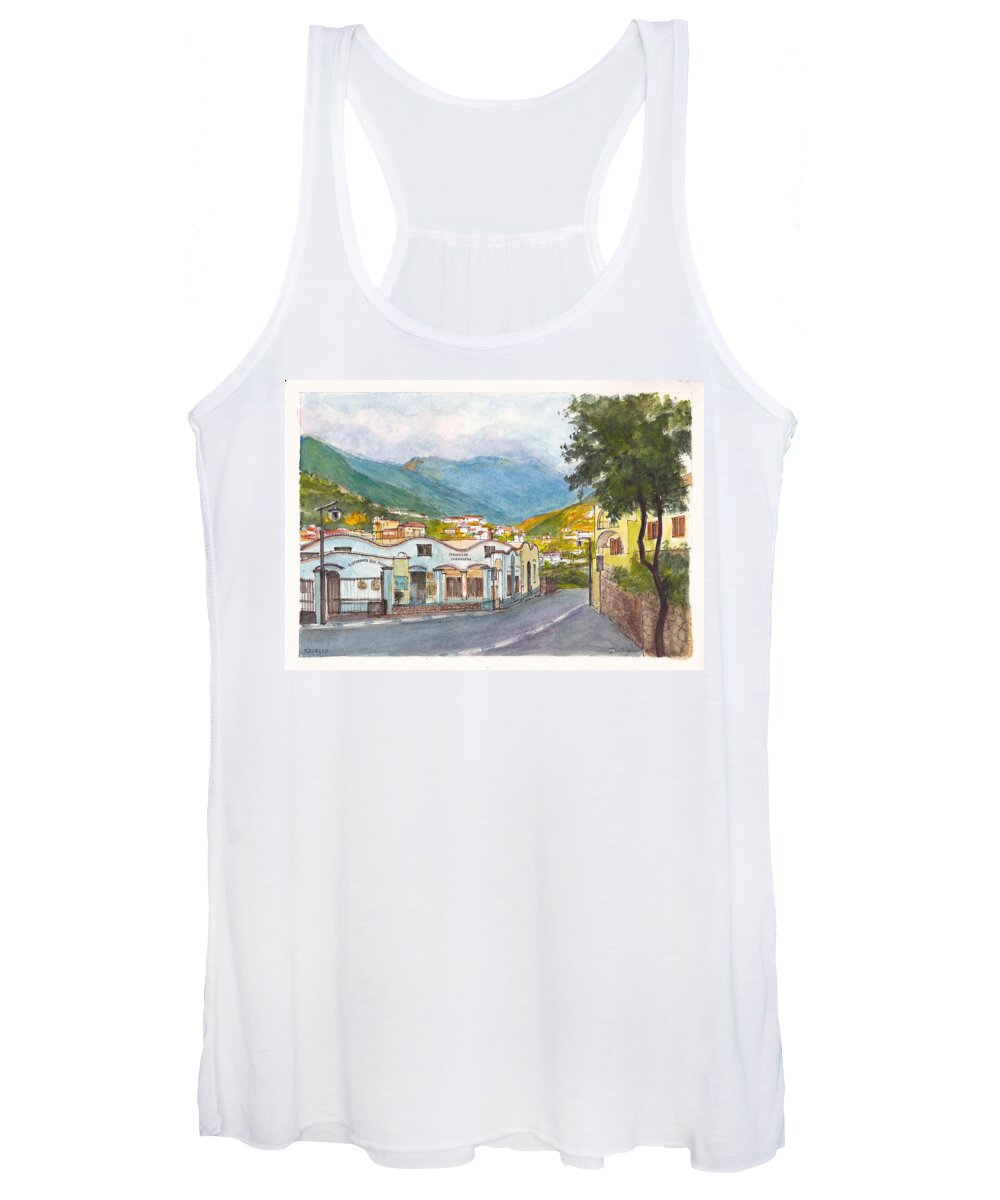Landscape Women's Tank Top featuring the painting Ravello Pizzeria by Dai Wynn