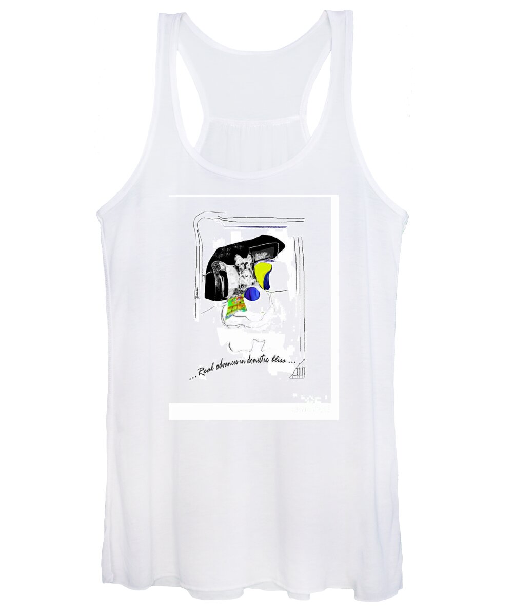 Dog Women's Tank Top featuring the mixed media Real Advances in Domestic Bliss by Zsanan Studio