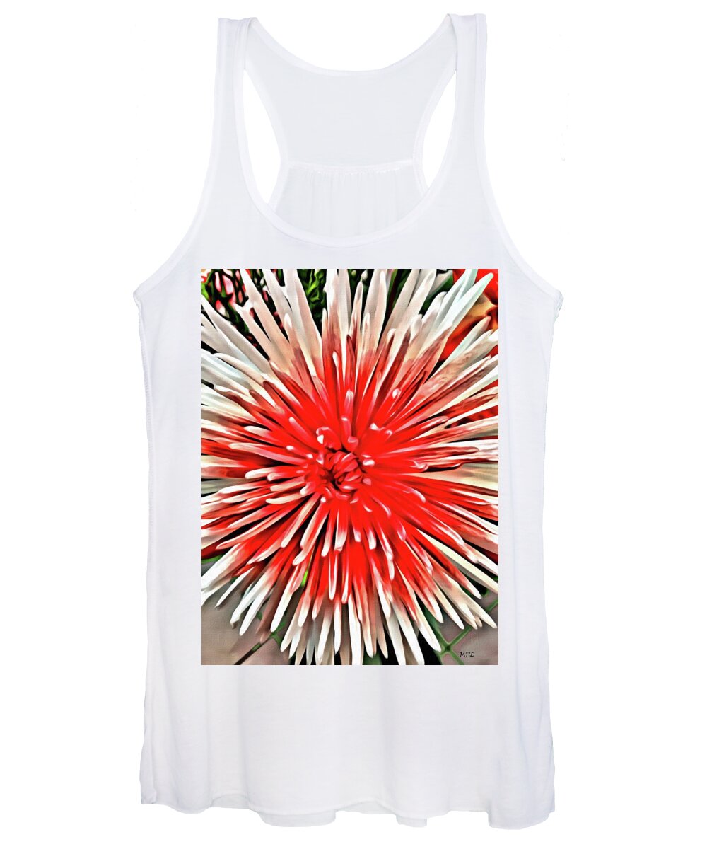 Red Women's Tank Top featuring the painting Red Burst by Marian Lonzetta