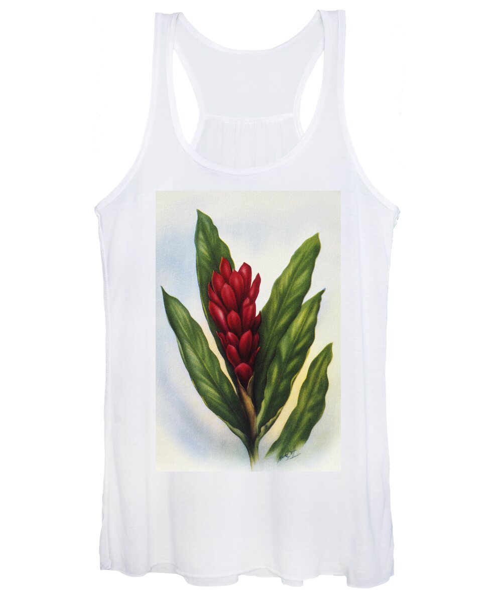 1940 Women's Tank Top featuring the painting Red Ginger by Hawaiian Legacy Archive - Printscapes