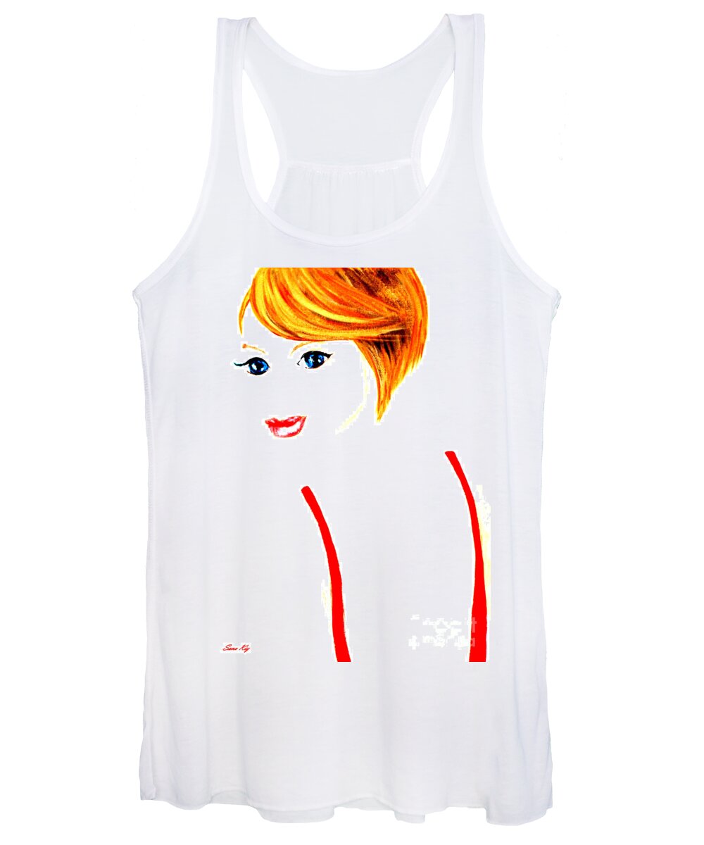 Happy Moment Women's Tank Top featuring the painting Red Lips, Blue Eyes and Red Hair by Oksana Semenchenko