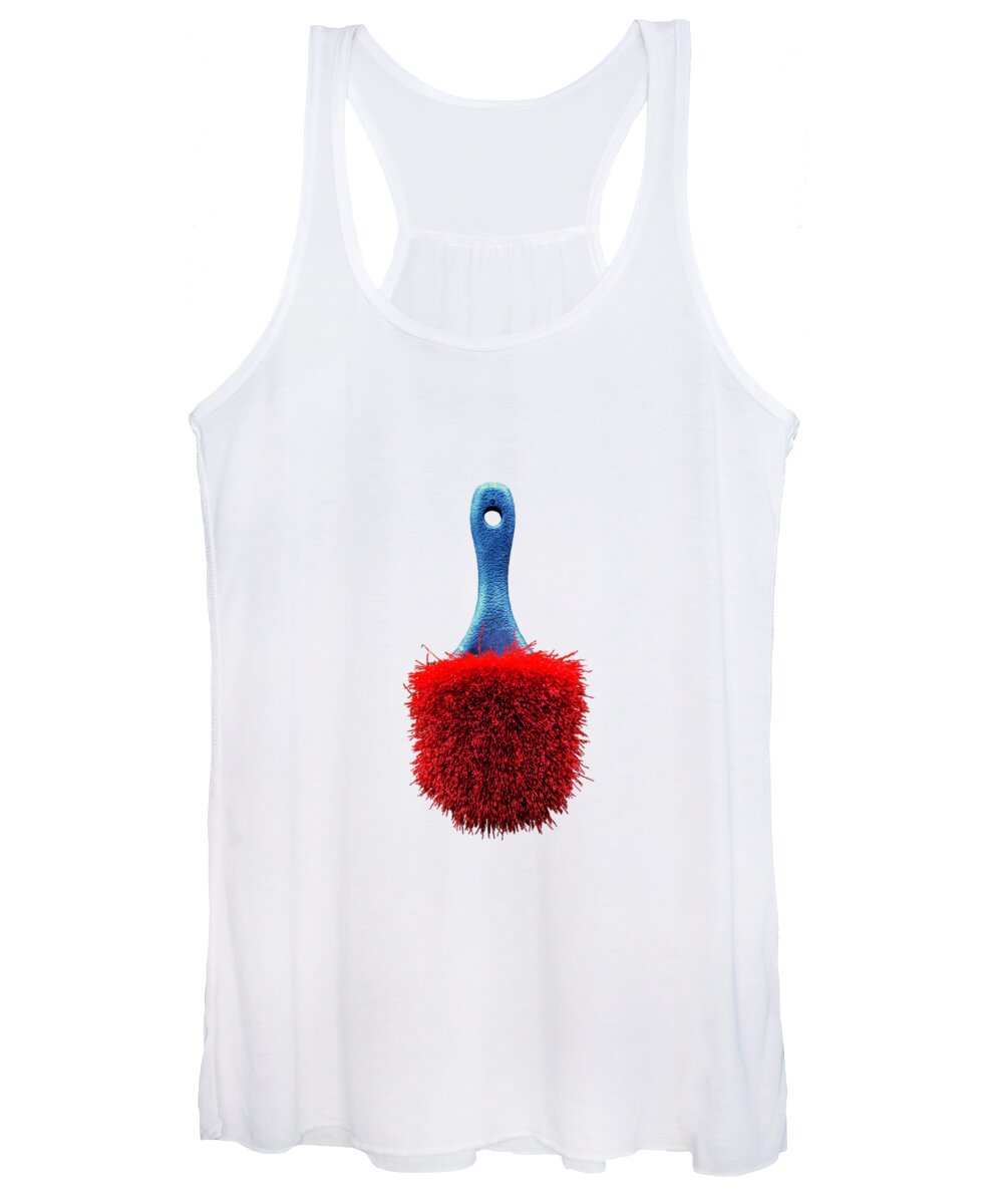 Art Women's Tank Top featuring the photograph Red Scrub Brush On Plywood 56 on BW by YoPedro