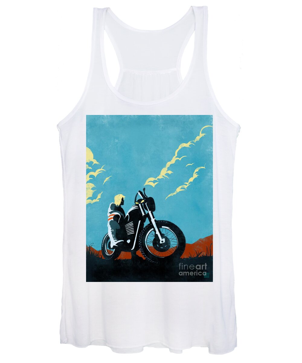 Caferacer Women's Tank Top featuring the painting Retro scrambler motorbike by Sassan Filsoof