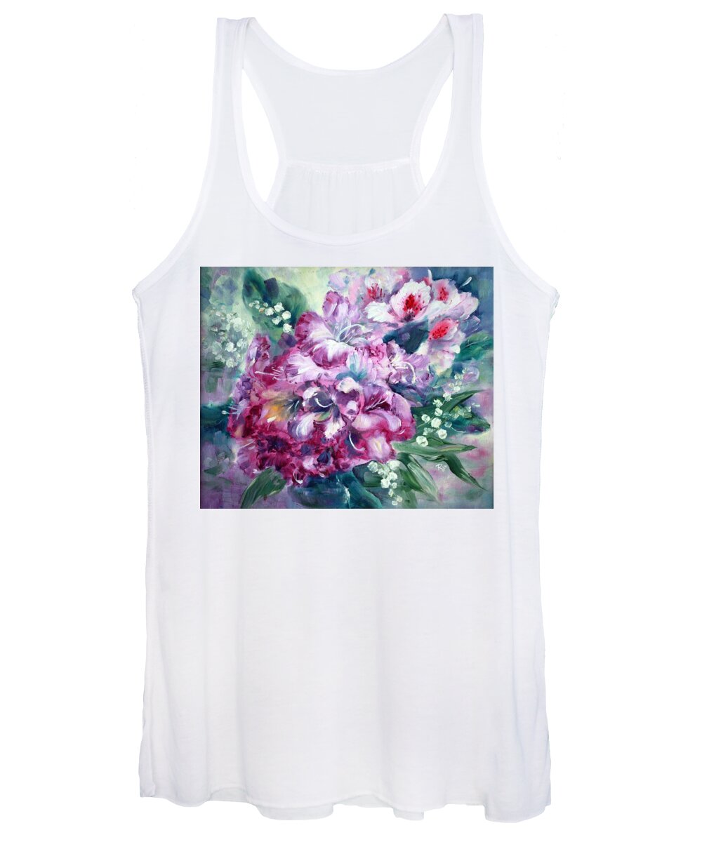 Rhododendron Women's Tank Top featuring the painting Rhododendron and Lily of the Valley by Ryn Shell