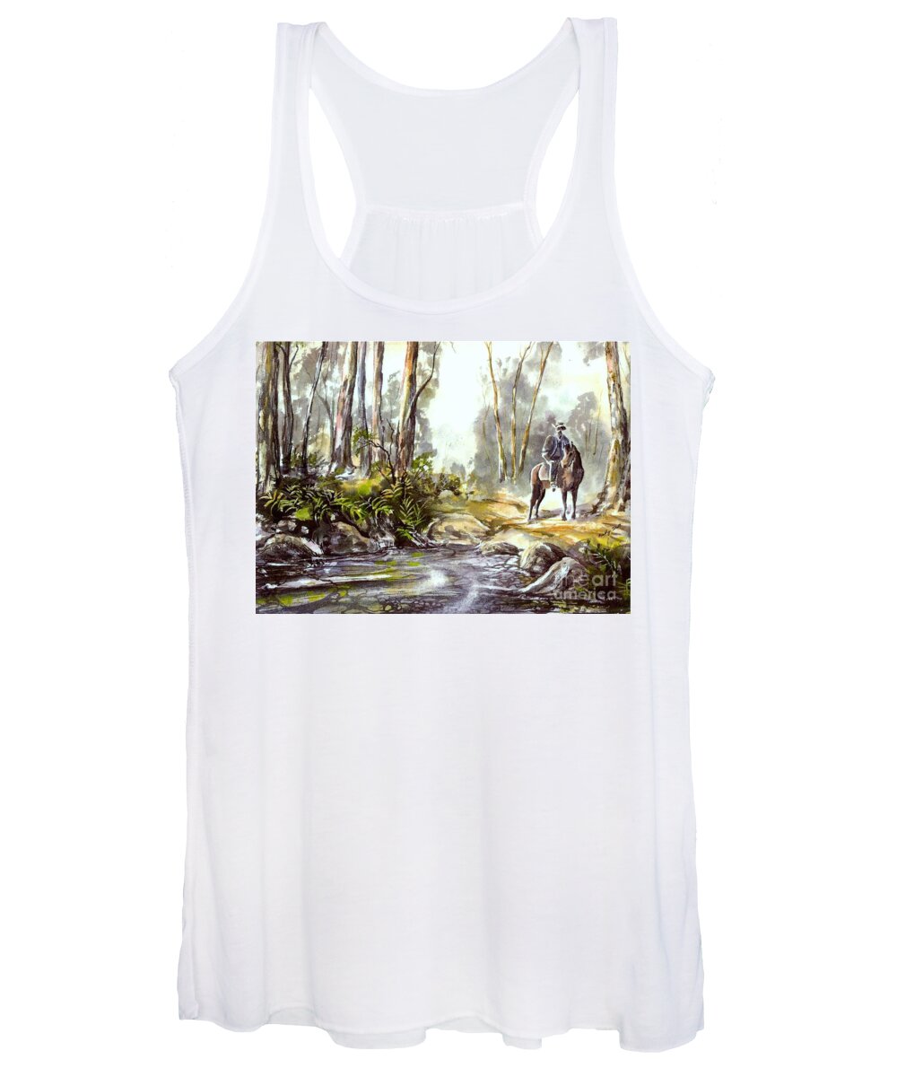 Horse Women's Tank Top featuring the painting Rider by the Creek by Ryn Shell