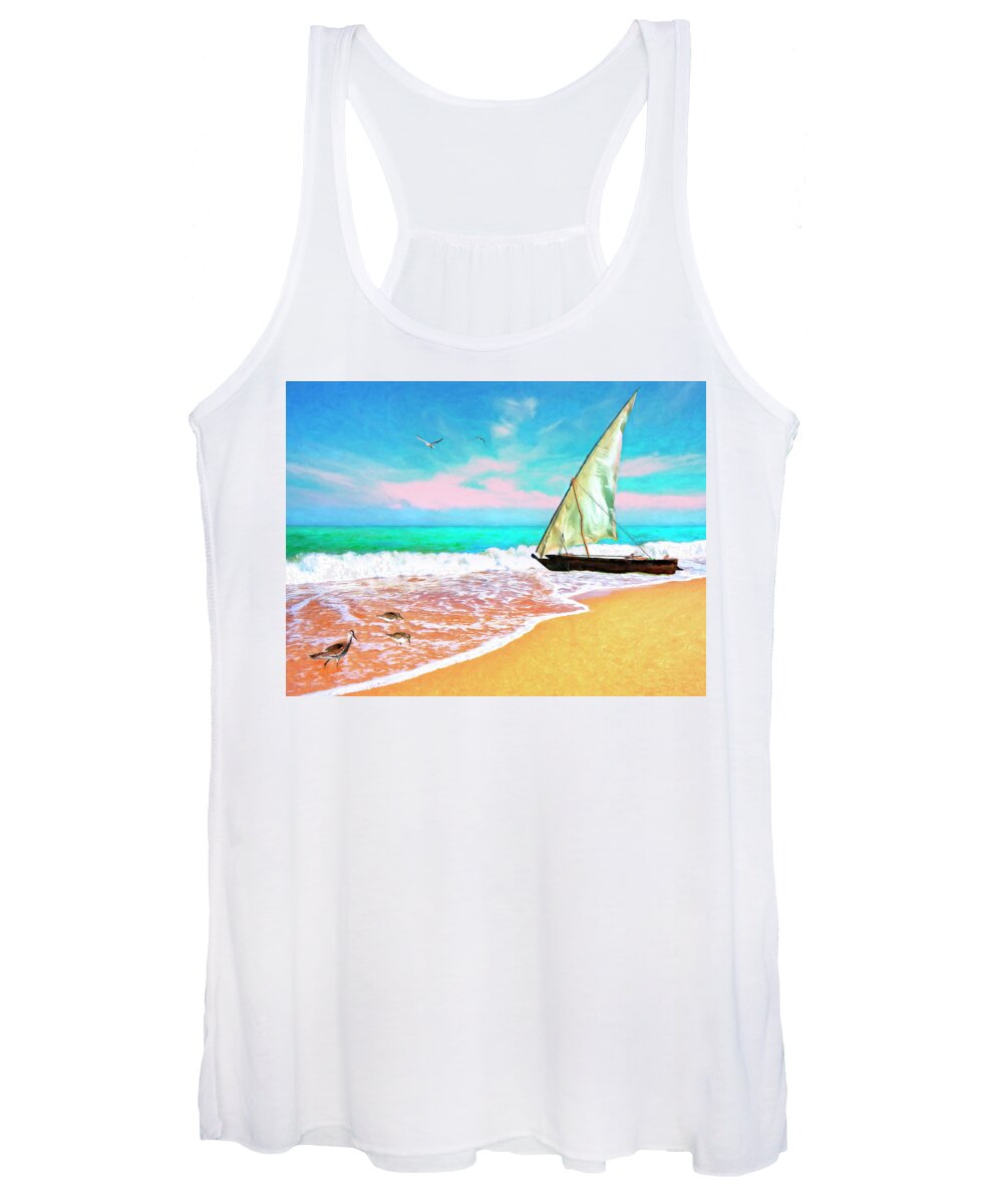 Sail Boat Women's Tank Top featuring the painting Sail Boat on the Shore by Sandra Selle Rodriguez