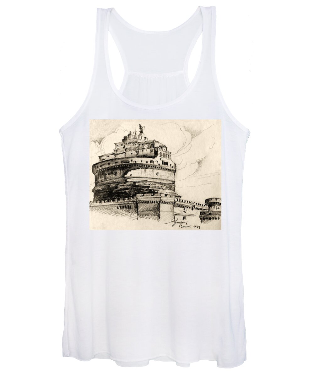 Ancient Women's Tank Top featuring the drawing Saint Angel castle by Odon Czintos