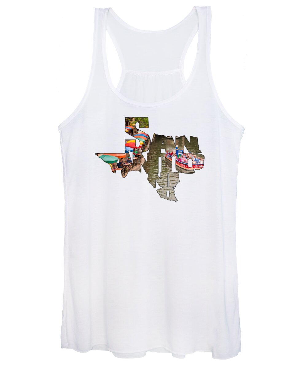 San Antonio Women's Tank Top featuring the photograph San Antonio Texas Typography - San Antonio Riverwalk by Gregory Ballos