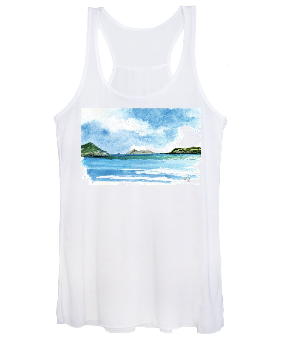St. Thomas Women's Tank Top featuring the painting Sapphire Bay Towards Tortolla by Paul Gaj