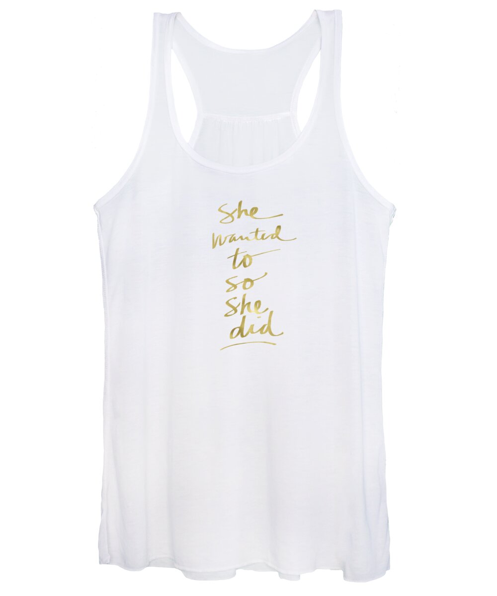 Female Athlete Women's Tank Top featuring the painting She Wanted To So She Did Gold- Art by Linda Woods by Linda Woods