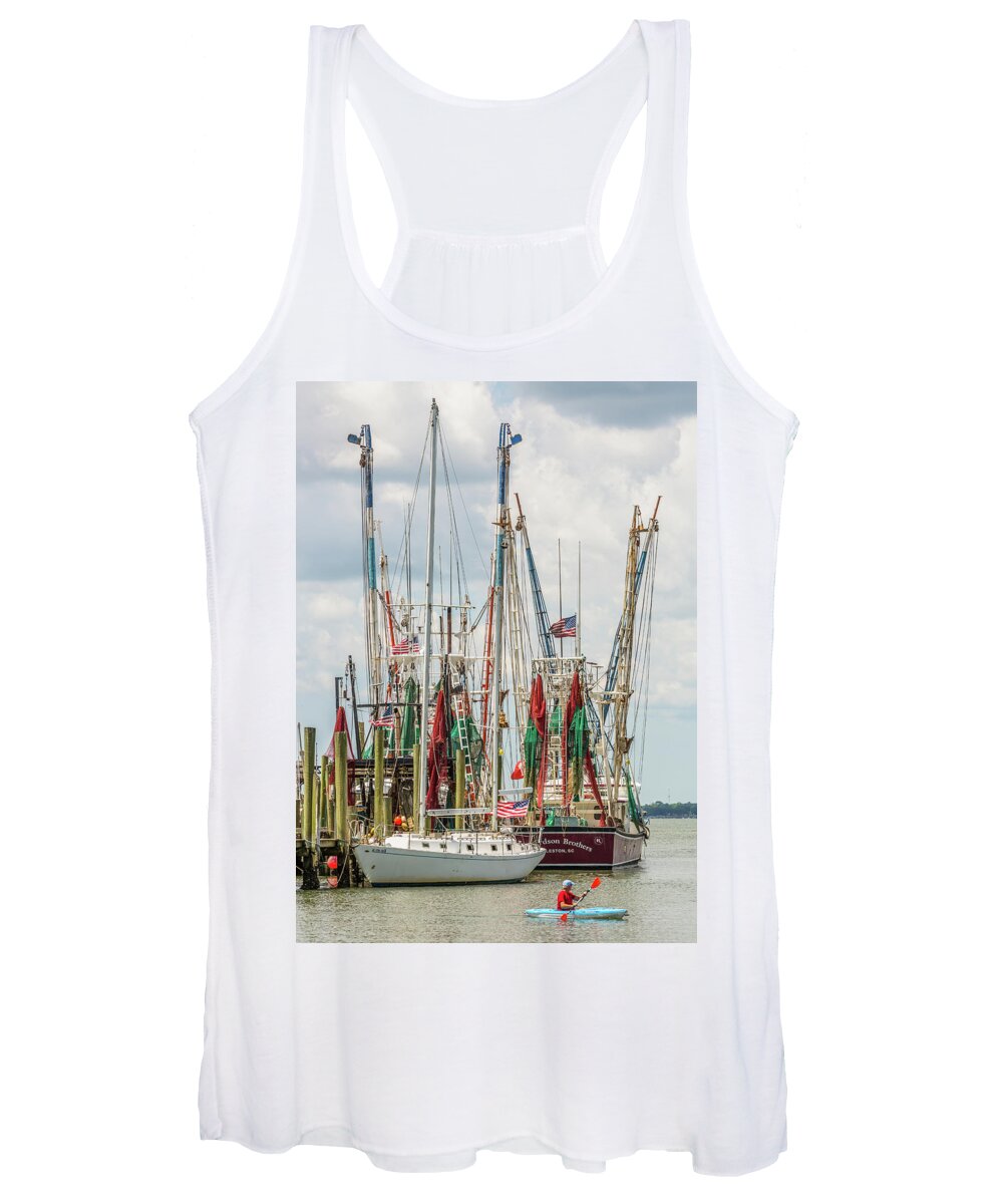 Shem Creek Women's Tank Top featuring the photograph Shem Creek Sunday by Donnie Whitaker