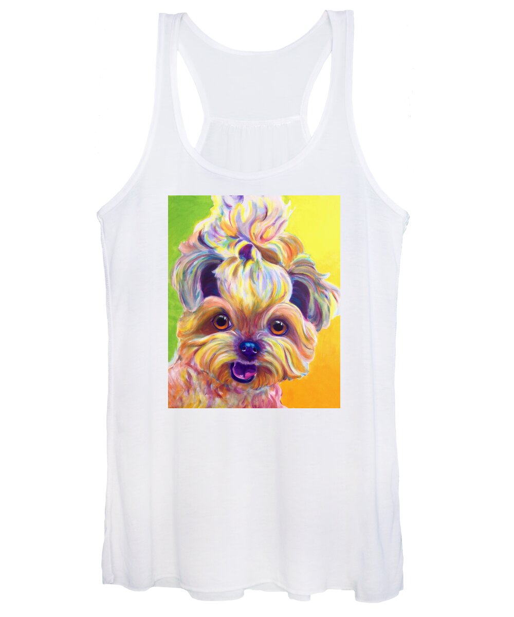 Dog Women's Tank Top featuring the painting Shih Tzu - Bloom by Dawg Painter