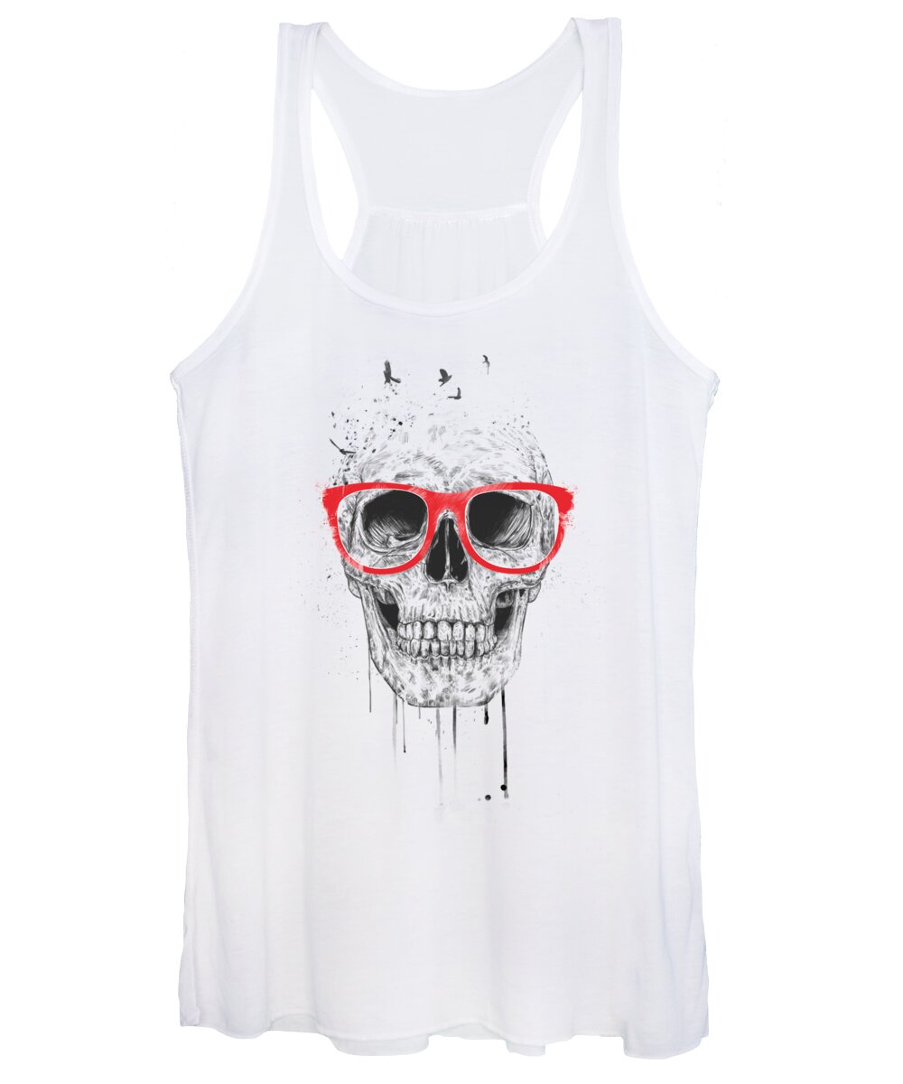 Skull Women's Tank Top featuring the mixed media Skull with red glasses by Balazs Solti