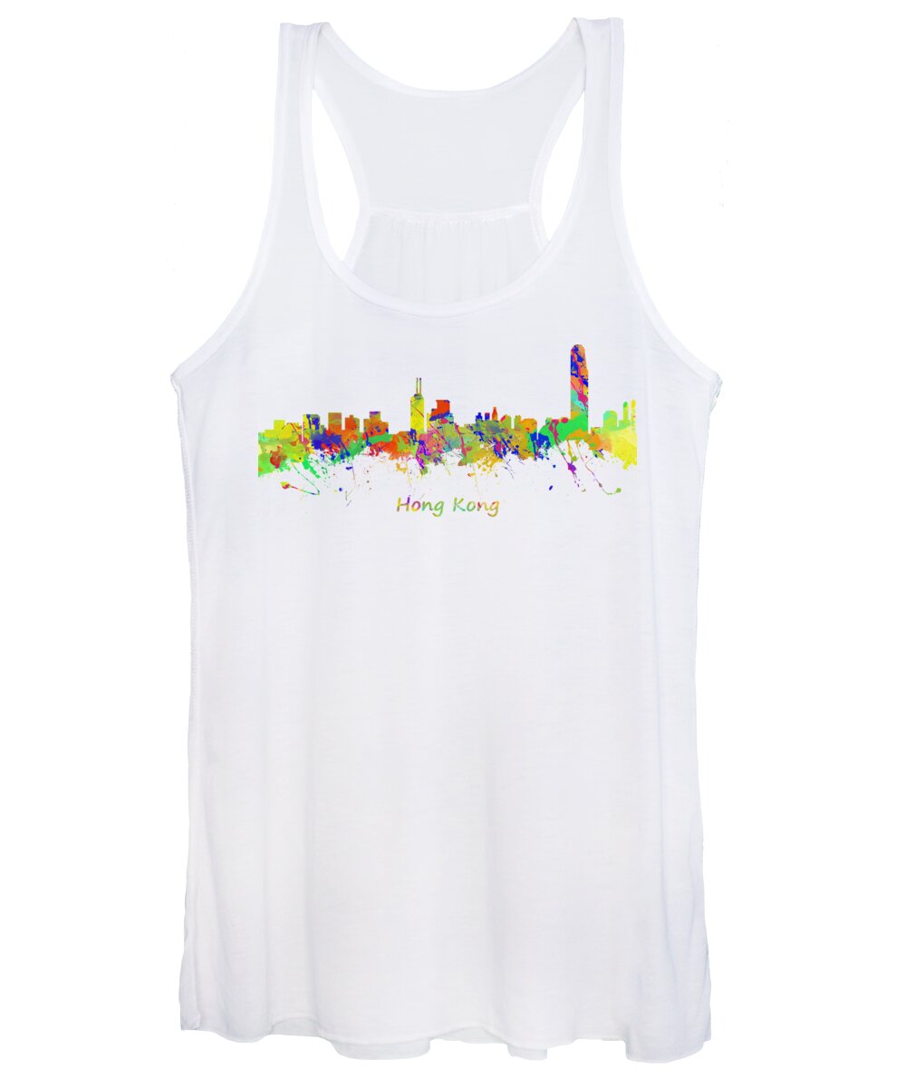 Hong Kong; City Skyline; Watercolour; Watercolor; Urban; Silhouette; Cityscape; Skyline; Digital Art; Home Decor; Fine Art; Serene; Canvas; Colorful; Art; Prints; Buy Women's Tank Top featuring the painting Skyline of Hong Kong by Chris Smith