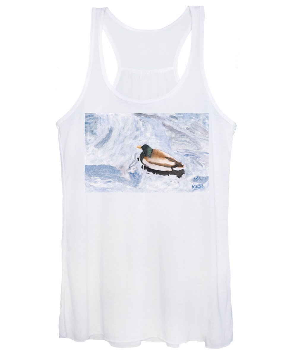 Watercolor Women's Tank Top featuring the painting Snake Lake Duck Sketch by Ken Powers